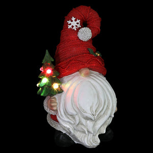 Red Hat Holiday Gnome with LED Christmas Tree on a Battery Powered Automatic Timer, 8.5 Inch | Shop Garden Decor by Exhart