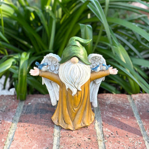 Angel Garden Gnome Statue with Wings, Birds, and Tree Trunk Body, 9 x 4.5 x 9.5 Inches | Shop Garden Decor by Exhart