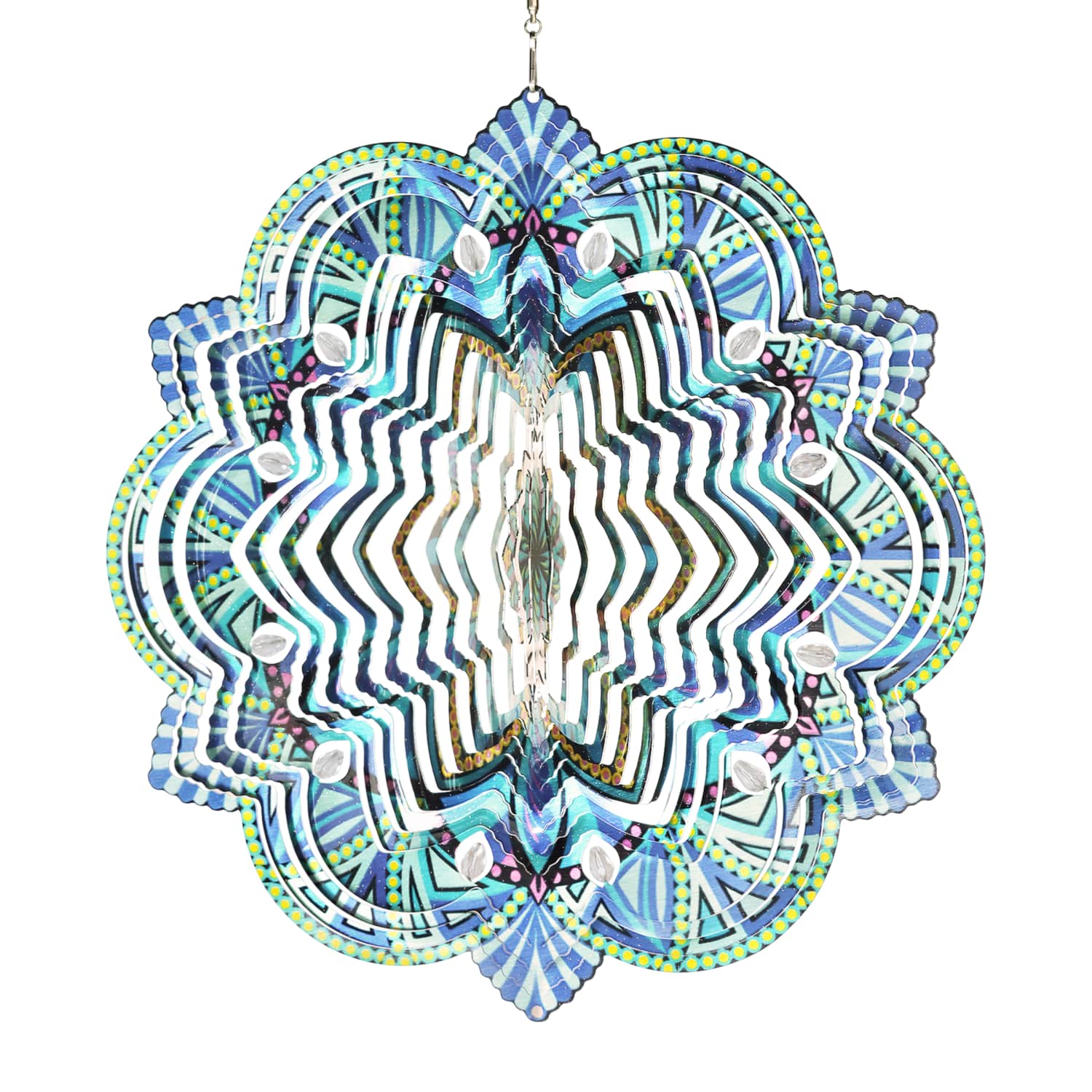 Laser Cut Teal Metal Daisy Mandala Hanging Spinner - Thumbnail 2