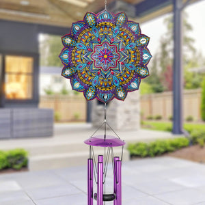 Art-In-Motion Laser Cut Metal Starburst Wind Chime Spinner with Beads and Turquoise Accents, 10 inch Spinner | Exhart