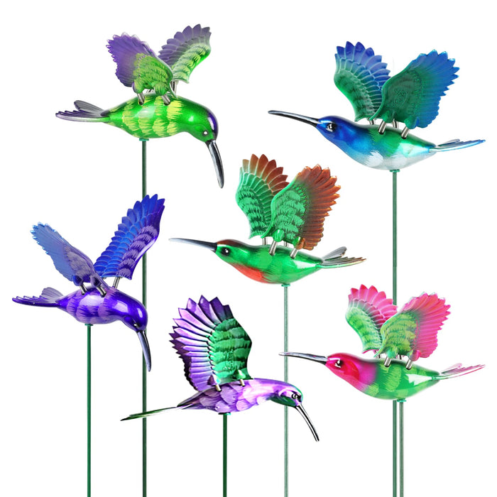6 Piece 4" WindyWings Hummingbird Plant Stake Assortment, 6.5 x 4 x 15.5 Inches