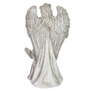 Angel and Little Girl Angel Resin Garden Statue with LED Halo on a Battery Powered Timer, 8 by 14 Inches | Exhart