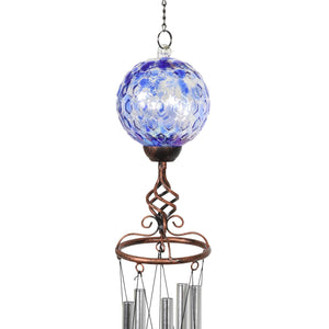 Solar Pearlized Blue Honeycomb Glass Ball Wind Chime with Metal Finial Detail, 5 by 46 Inches | Shop Garden Decor by Exhart