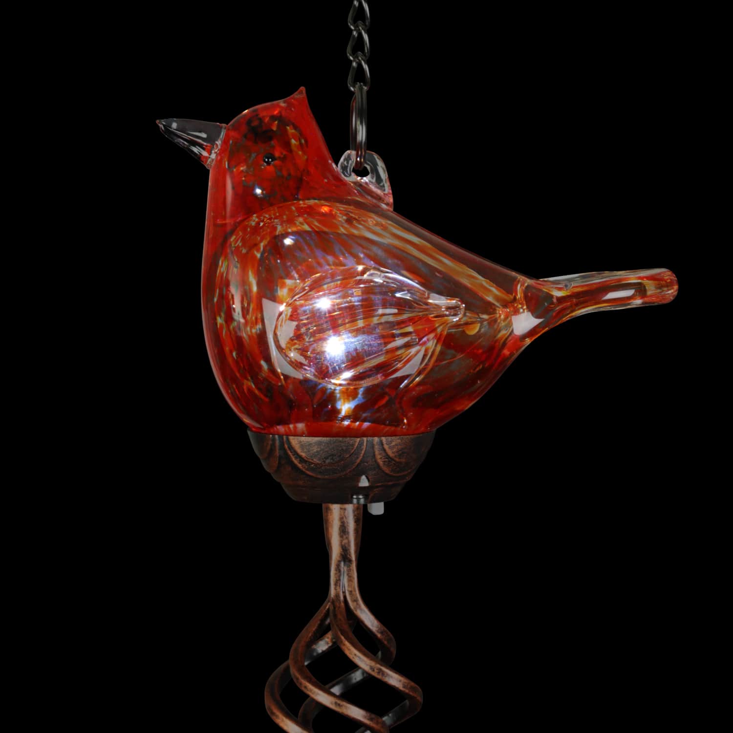 Solar Glass Red Cardinal with Metal Finial Wind Chime