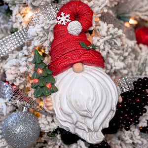 Red Hat Holiday Gnome with LED Christmas Tree on a Battery Powered Automatic Timer, 8.5 Inch | Shop Garden Decor by Exhart