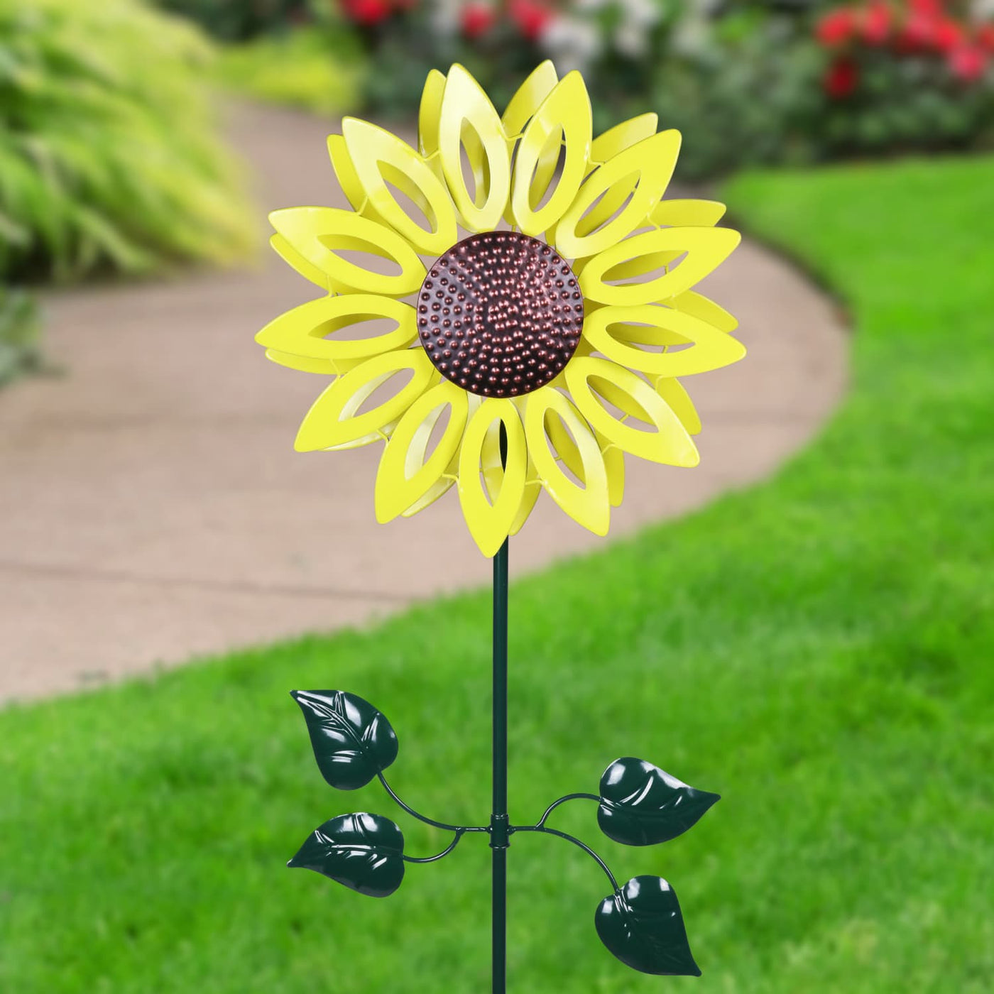 sunflower Outdoor Giant Yellow Metal Sunflower Wind Spinner | Exhart