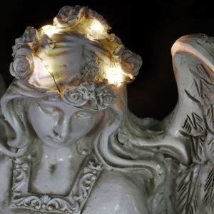 Angel and Little Girl Angel Resin Garden Statue with LED Halo on a Battery Powered Timer, 8 by 14 Inches | Exhart
