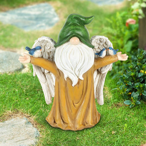 Angel Garden Gnome Statue with Wings, Birds, and Tree Trunk Body, 9 x 4.5 x 9.5 Inches | Shop Garden Decor by Exhart