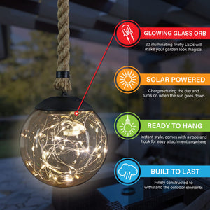 Solar Powered Hanging Champagne LED Ball Lights, Set of Two, 6 by 38 Inches | Shop Garden Decor by Exhart