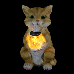 Solar Cat Garden Statuary with LED Firefly Jar, 10 Inches tall | Shop Garden Decor by Exhart