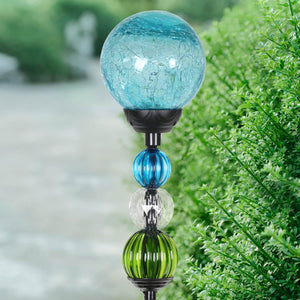 Solar Blue Crackle Glass Ball Garden Stake with Six LED Lights and Bead Details, 4 by 30 Inches | Shop Garden Decor by Exhart