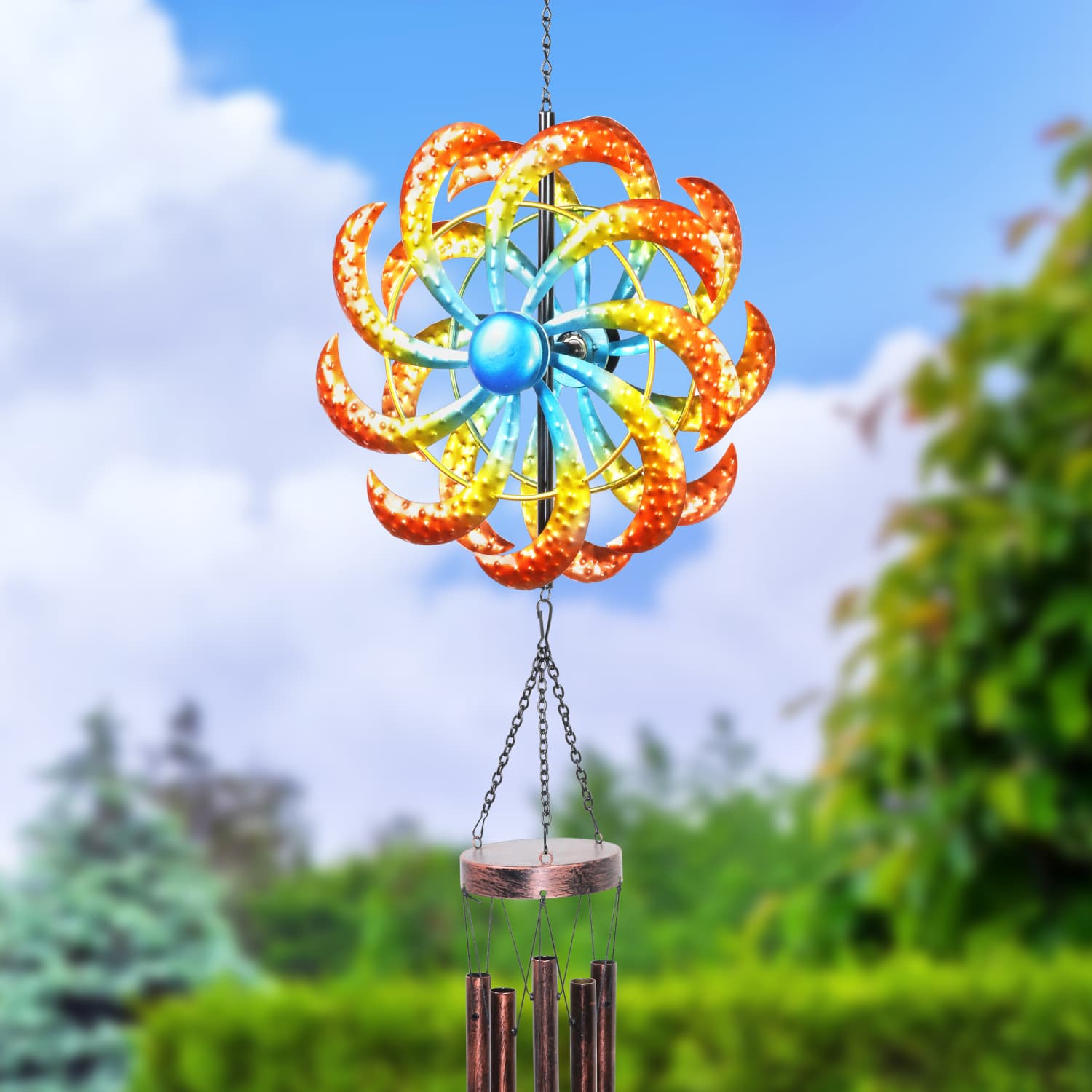 Large Rainbow Dual Spinner Metal Wind Chime - Thumbnail 5
