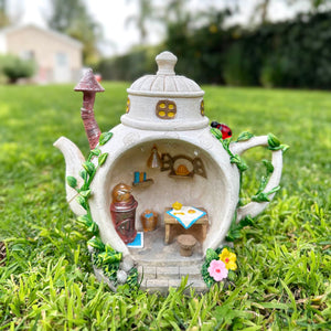 Solar Teapot House with Kitchen Scene Garden Statue, 6 by 9 Inches | Shop Garden Decor by Exhart