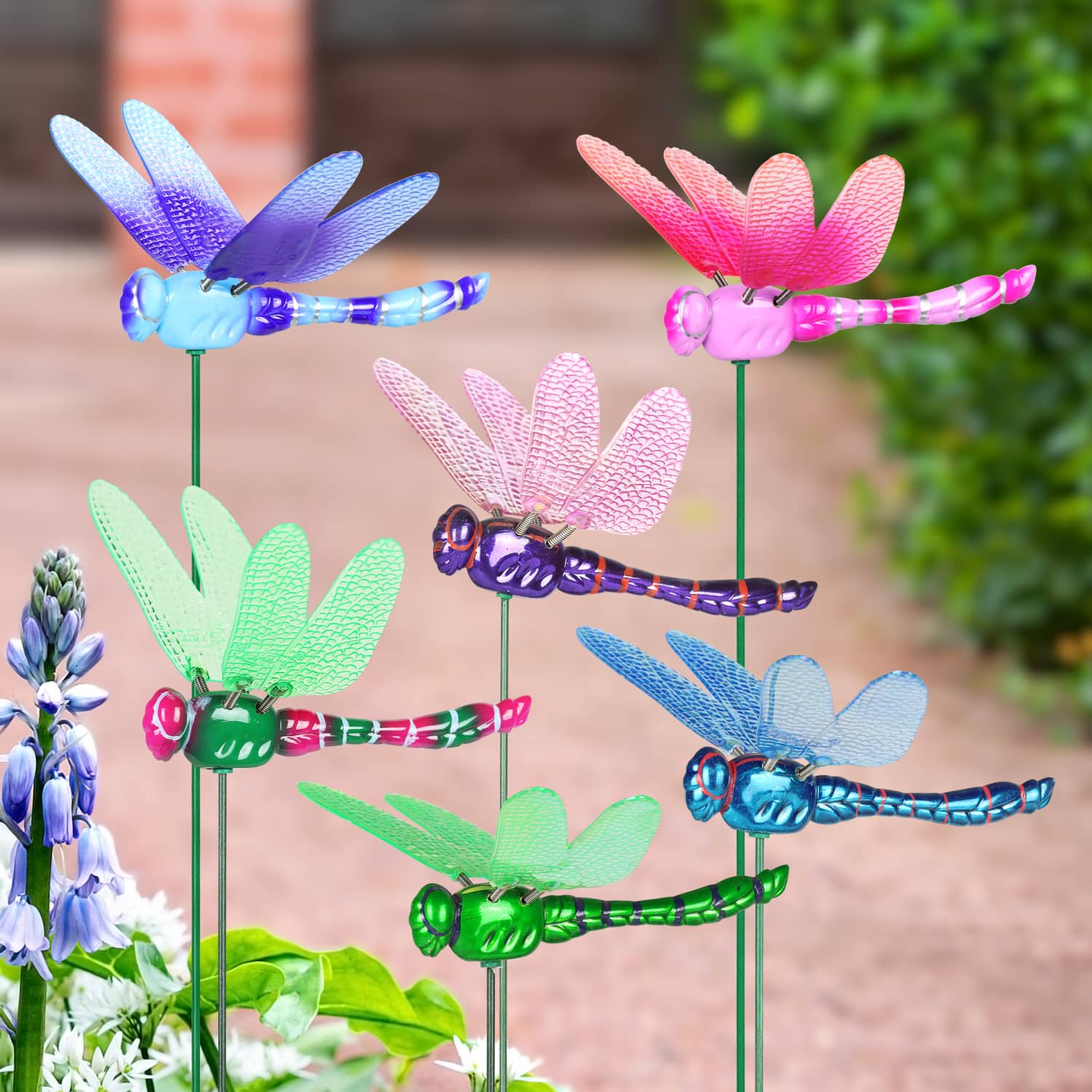 Six Piece 4" WindyWings Dragonfly Plant Stake Assortment