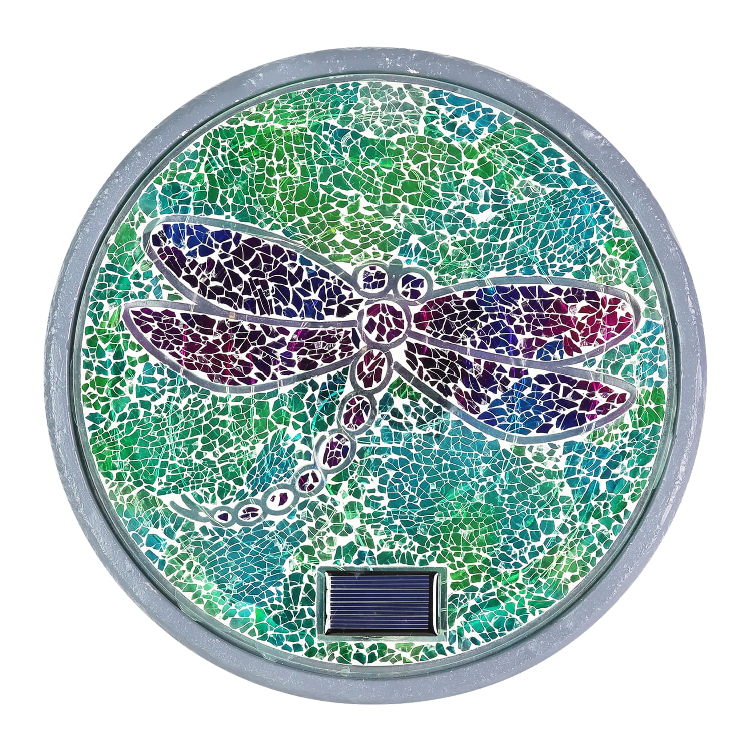 Solar Mosaic Glass Dragonfly in Cement Stepping Stone - Thumbnail 2