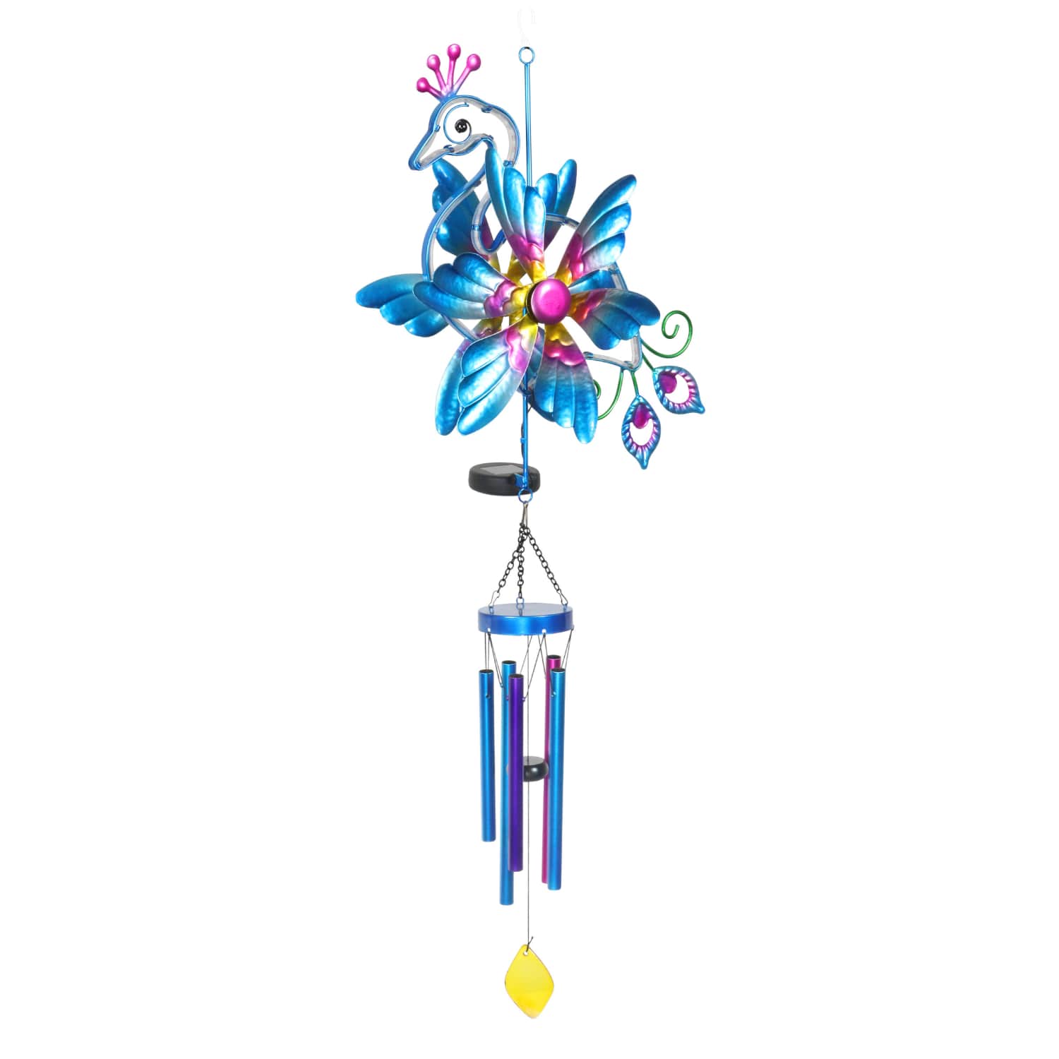 Solar Double Spinner Metal Peacock Wind Chime