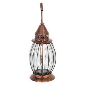 Solar Antique Metal and Clear Glass Accent Lantern with Fifteen LED Fairy Firefly String Lights, 7 by 14 Inches | Exhart