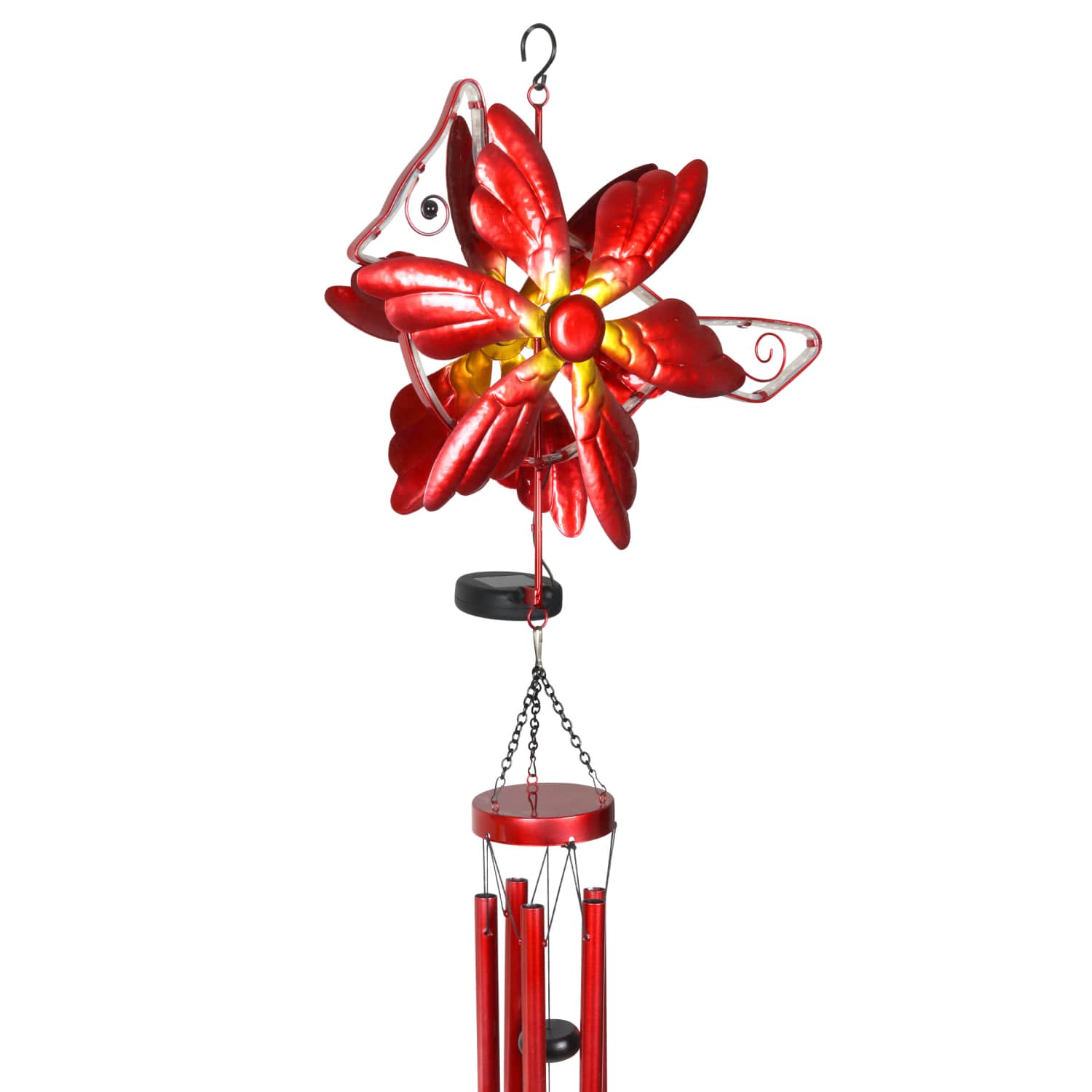 Solar Double Spinner Metal Red Cardinal Wind Chime - Thumbnail 4
