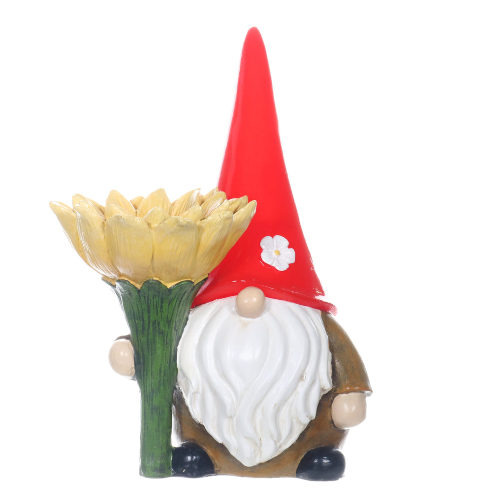 Solar Sunflower Simon Garden Gnome Statue, 12 Inch