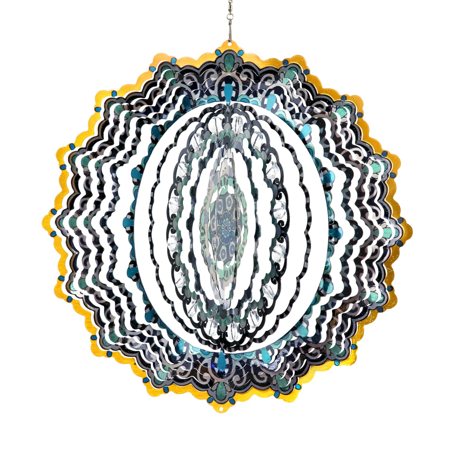 Laser Cut Mandala Hanging Wind Spinner with Bead Details - Thumbnail 4