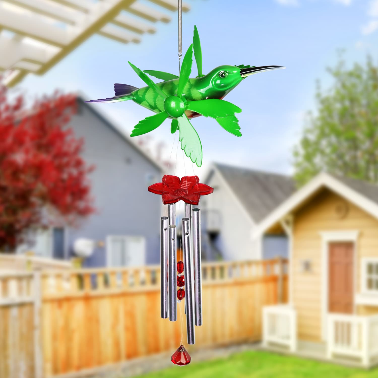 Metallic Ruby Red Throat Hummingbird Whirligigs Spinning Windchime - Thumbnail 4