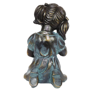Bronze Look Girl and Kitten Garden Statue, 10.5 Inches | Shop Garden Decor by Exhart