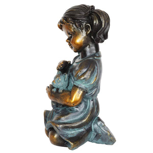Bronze Look Girl and Kitten Garden Statue, 10.5 Inches | Shop Garden Decor by Exhart