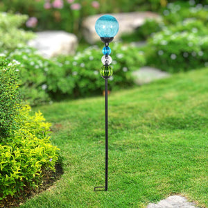 Solar Blue Crackle Glass Ball Garden Stake with Six LED Lights and Bead Details, 4 by 30 Inches | Shop Garden Decor by Exhart