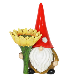 Solar Sunflower Simon Garden Gnome Statue, 12 Inch | Shop Garden Decor by Exhart