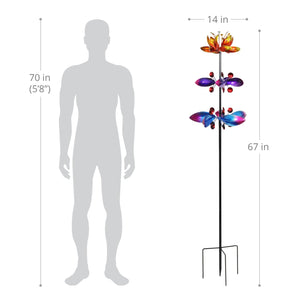 Lotus Flower Wind Spinner Garden Stake with Three Metallic Flowers, 14 by 66 Inches | Shop Garden Decor by Exhart