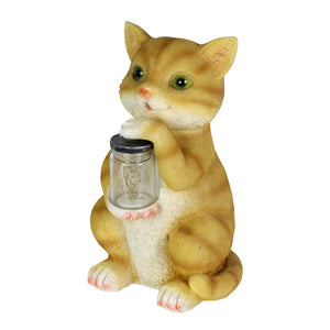 Solar Cat Garden Statuary with LED Firefly Jar, 10 Inches tall | Shop Garden Decor by Exhart