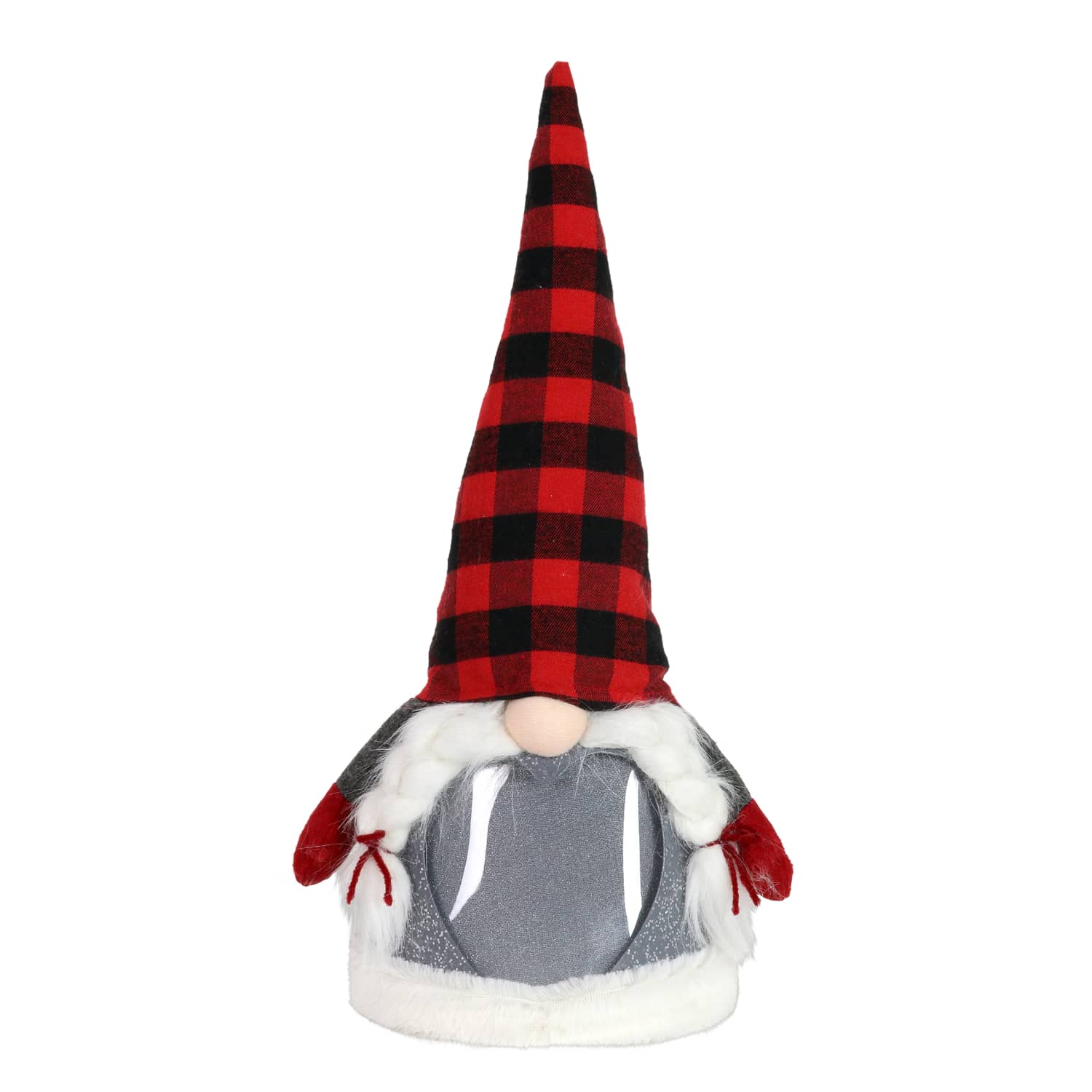 Red Plaid Hat Christmas Gnome with Sparkling LED Light Body
