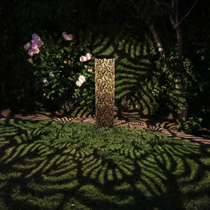 Solar Metal Garden Lantern with Stamped Filigree Leaf Pattern, 8 by 31.5 Inches  | Shop Garden Decor by Exhart