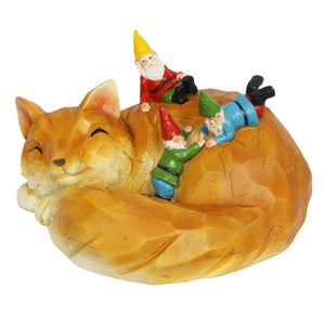 Solar Wood Like Fox with Gnomes Garden Statuary, 6 by 10 Inches | Shop Garden Decor by Exhart