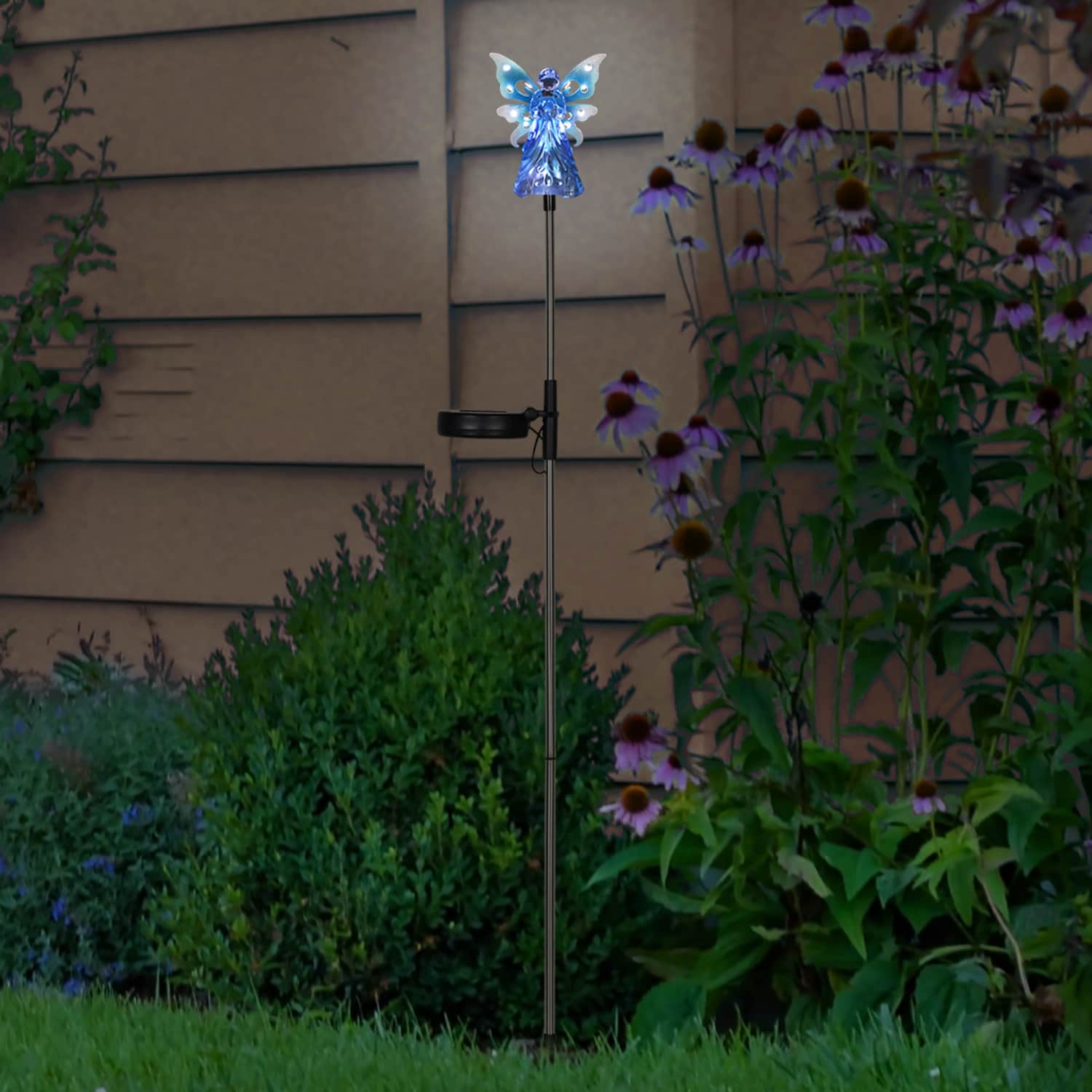 Solar Acrylic Angel with Wings and Twelve LED Lights Metal Garden Stake in Blue, 4 by 34 Inches | Shop Garden Decor by Exhart