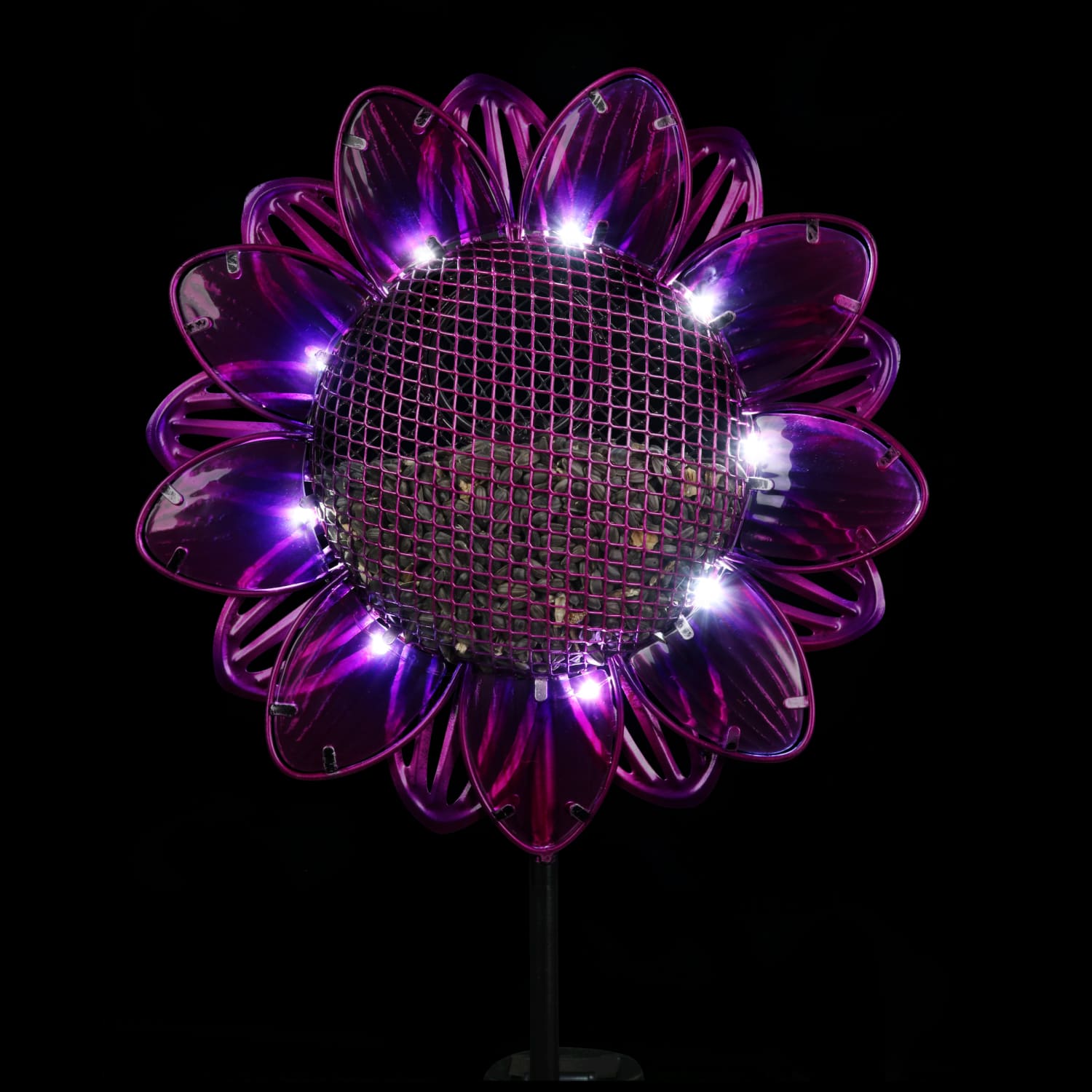 Solar Purple Sunflower Metal and Glass Bird Seed Feeder Garden Stake - Thumbnail 5