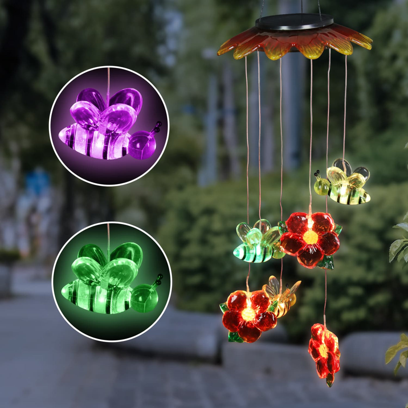 hanging plants for bees Solar Bumble Bees and Flowers Hanging Mobile with 6 Color Changing LEDs, 7 by 27.5