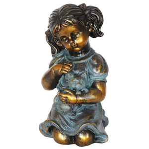 Bronze Look Girl and Kitten Garden Statue, 10.5 Inches | Shop Garden Decor by Exhart