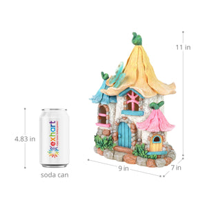 Solar Pastel Petal Roof Fairy House Garden Statue, 9 x 7 x 11 Inches | Shop Garden Decor by Exhart