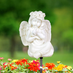Solar Little Girl Angel Garden Stake in Resin, 5.5 by 30 Inches | Shop Garden Decor by Exhart