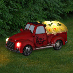 Solar Retro Red Truck with Yellow LED Sunflowers Garden Statuary, 5 Inch | Shop Garden Decor by Exhart