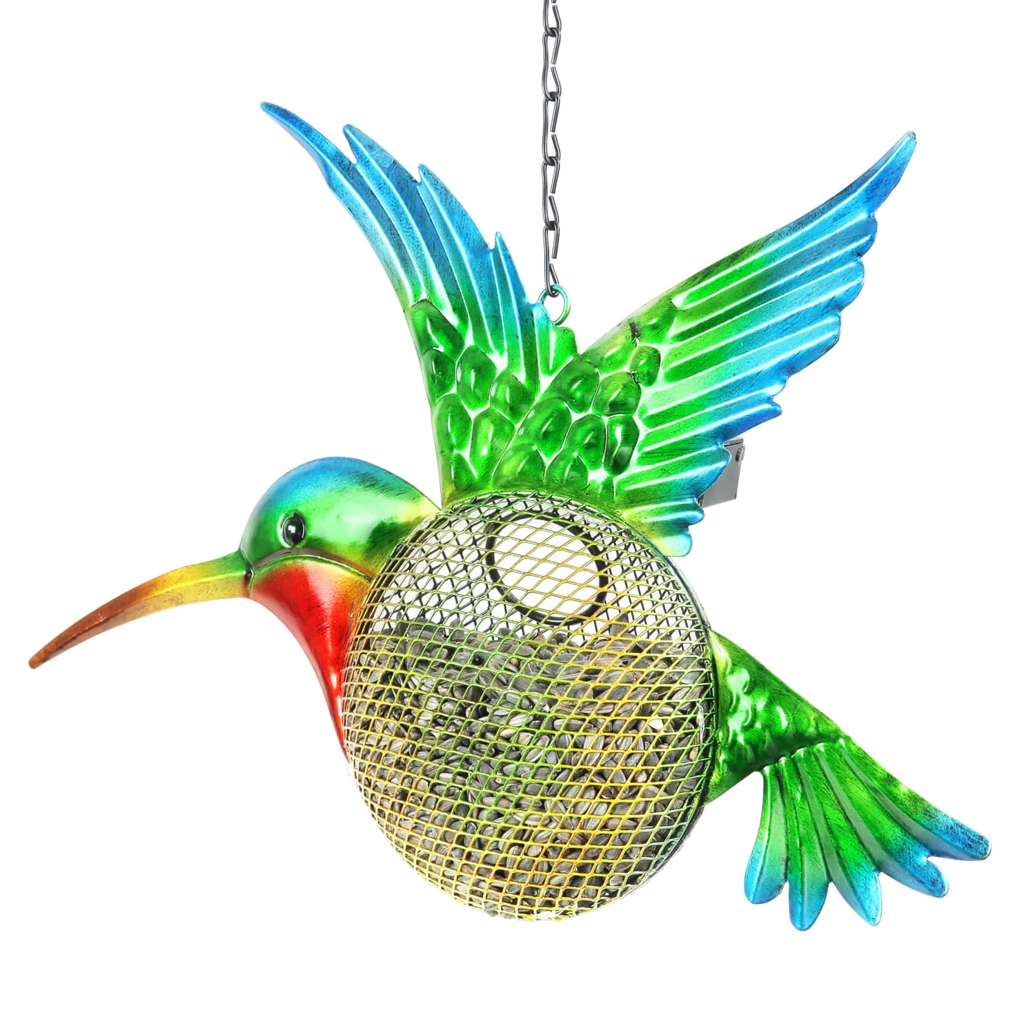 Solar Hanging Metal Mesh Hummingbird Bird Feeder - Thumbnail 2