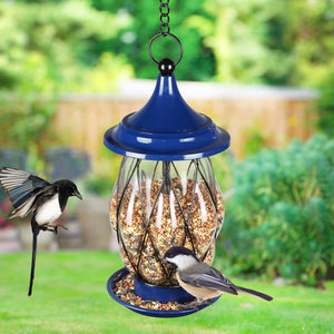 Blue Metal Wire and Glass Bird Feeder, 6.5 by 13.5 Inches | Shop Garden Decor by Exhart