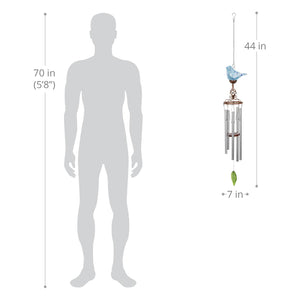 Solar Hand Blown Pearlized Glass Bird Wind Chime in Turquoise, 7 by 44 Inches | Shop Garden Decor by Exhart