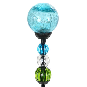 Solar Blue Crackle Glass Ball Garden Stake with Six LED Lights and Bead Details, 4 by 30 Inches | Shop Garden Decor by Exhart