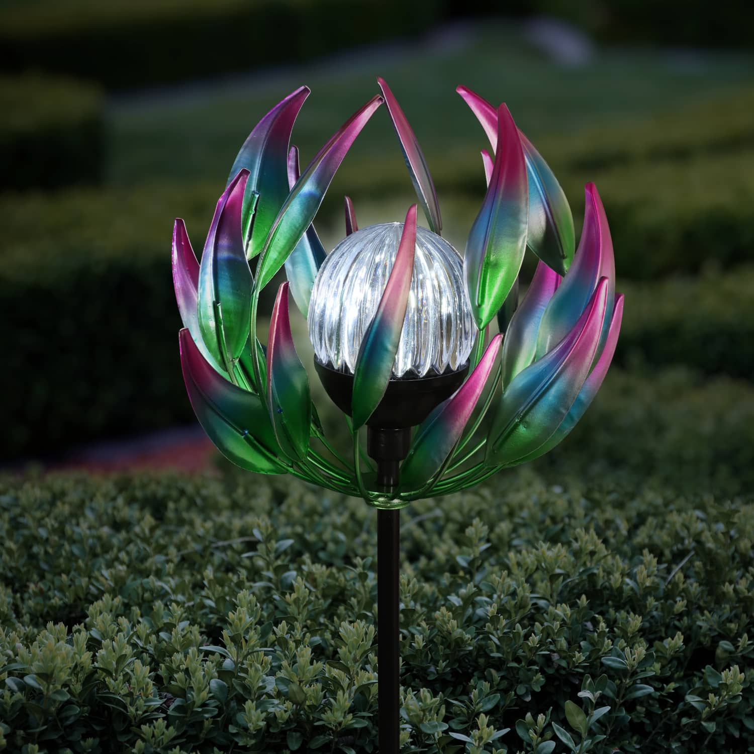 Solar Metal Red Spinning Flower Stake with LED Ball - Thumbnail 3
