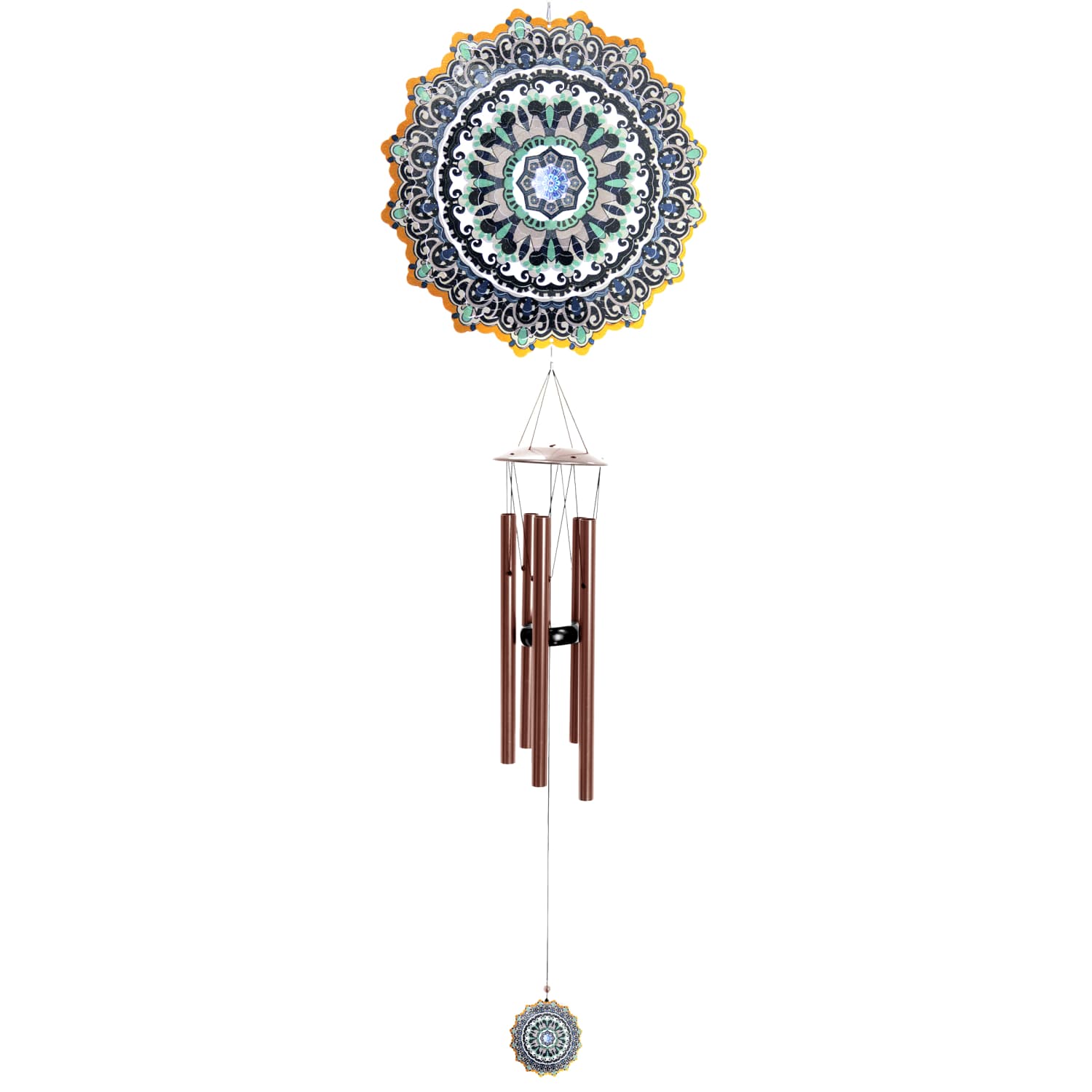 Art-In-Motion Laser Cut Metal Starburst Wind Chime Spinner with Beads and Blue Accents - Thumbnail 4