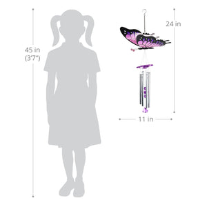 Large WindyWings Butterfly Wind Chime in Purple, 11 by 24 Inches | Shop Garden Decor by Exhart