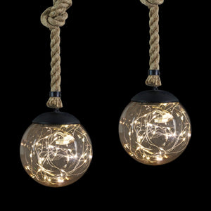 Solar Powered Hanging Champagne LED Ball Lights, Set of Two, 6 by 38 Inches | Shop Garden Decor by Exhart