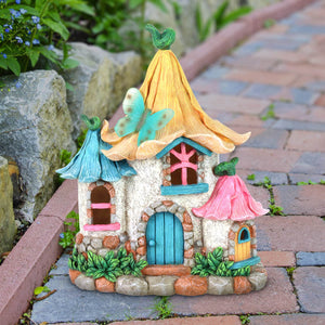 Solar Pastel Petal Roof Fairy House Garden Statue, 9 x 7 x 11 Inches | Shop Garden Decor by Exhart
